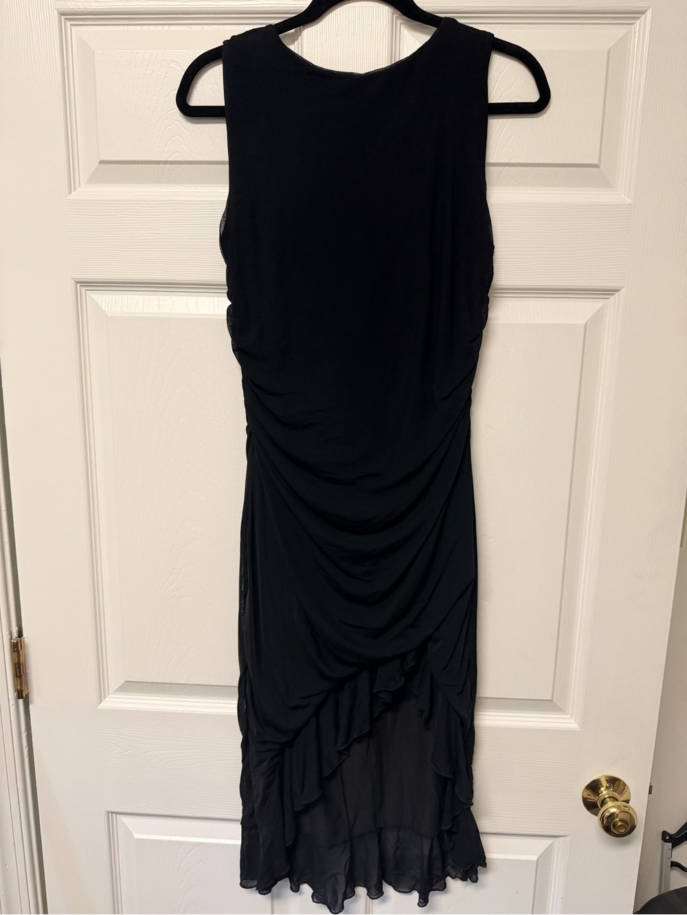 Unk Black Ruched Midi Dress with Layered Hem